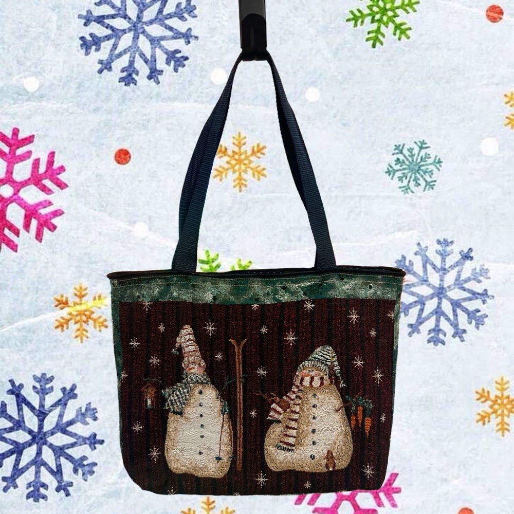 Vintage red and green tapestry winter  snowmen bag